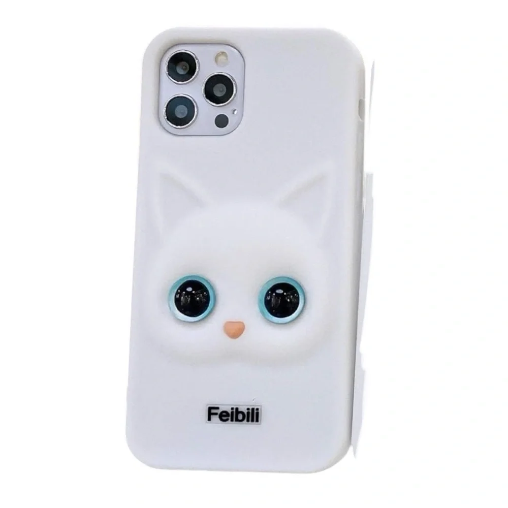 Feibili White Silicone 3D Cat Design Phone Case iPhone 12 Pro Max